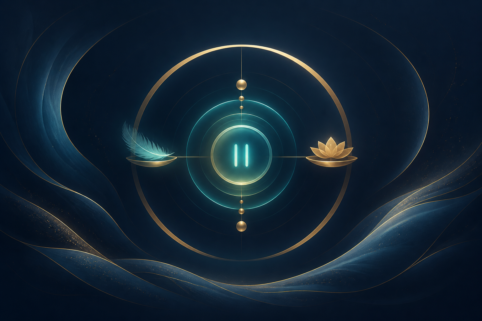 Calm gold and teal balance motif for responsible play