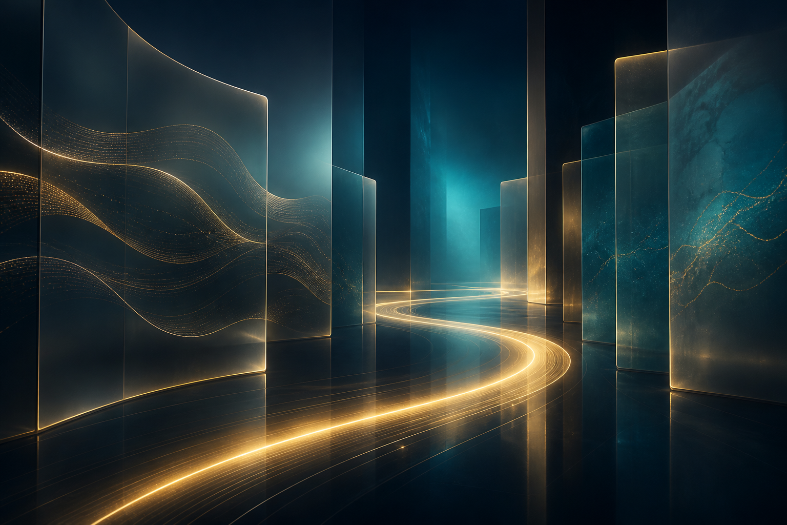 Abstract gold light path representing a guided platform comparison