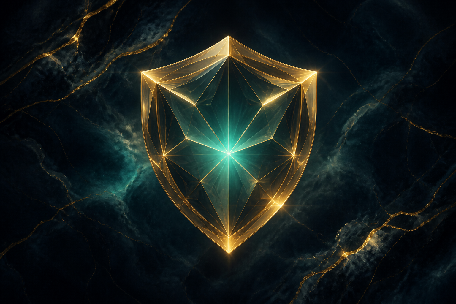 Golden geometric shield symbolising platform trust